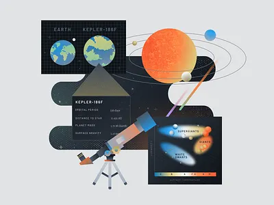 What they all share in common charts data galaxy illustration planets solar system space stars sun telescope