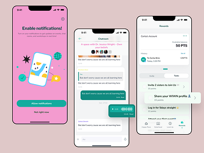 Notification/Chat room/Dashboard 3d animation app black branding chat dashboard design figma game green illustration logo mobile app motion graphics pink ui ux voice note women