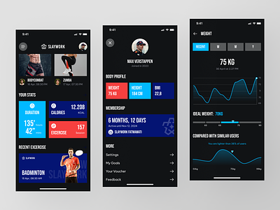🏋🏼 Slaywork - Gym Companion android app app design bold clean colorfull graph gym interface ios iphone trainning ui uiux ux interface workout