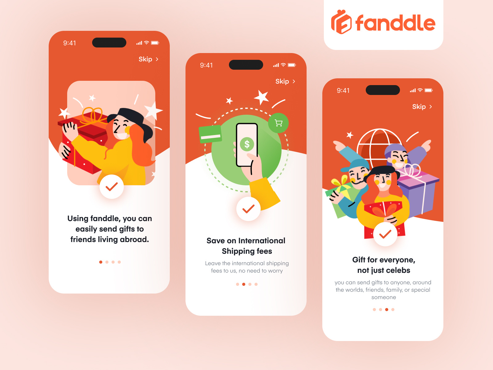 UI/UX Unboarding Fanddle app app clean design gift illustration mobile onboarding ui ux