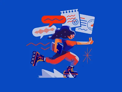 Smooth sailing: all in check 2d chatacter feel good illustration music procreate roller skates traveling ui