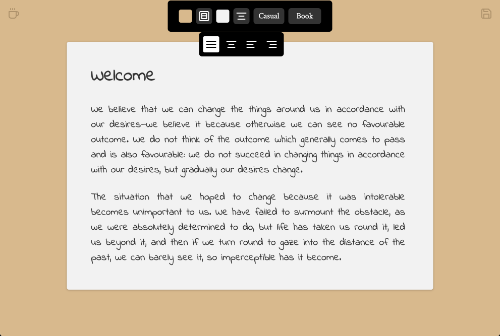 Prose Café settings text editor themes wysiwyg