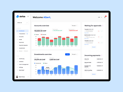 Defide by Metaco banking dashboard neobanking ui design ux design