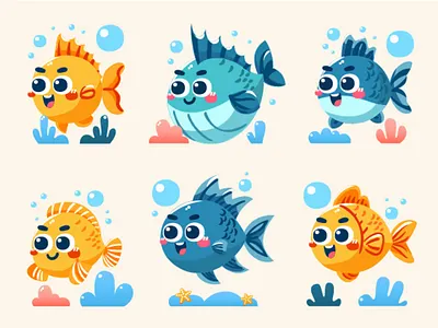 Hand Drawn Sea Animals Collection animal aquarium aquatic cartoon clip art dory fish icon illustration mammals marine nemo ocean salmon sea shark swim tropical underwater water