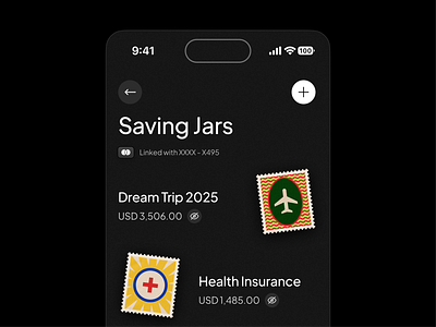 Saving Jars 💰 banking card clean dark design digital finance fintech icon illustration interface jar minimal mode money piggybank saving simple stamp ui