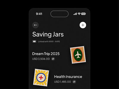 Saving Jars 💰 banking card clean dark design digital finance fintech icon illustration interface jar minimal mode money piggybank saving simple stamp ui