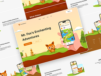 Health and Mood App: Landing page🤗 animals animation apps design apps features apps ui castle cloud forest fox graphic design grass join community landing page landing page design logo tree ui web design