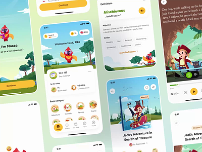 Funfluent - Language Learning Mobile App 📱 animation app books children education illustration interaction kids language learning mobile orely read ui ux
