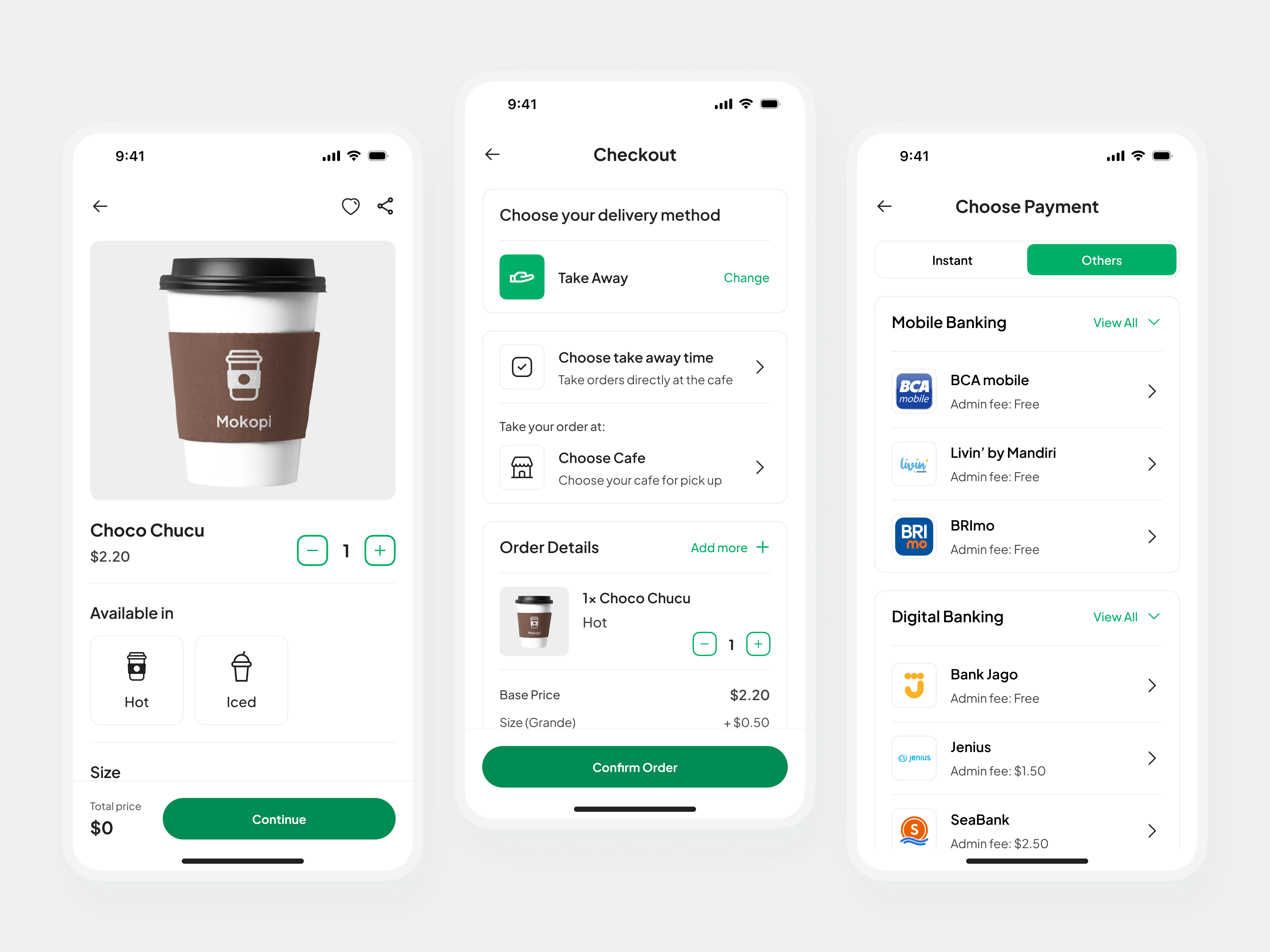 Mokopi - Order Coffee, Takeaway, Payment flow | Mobile UI Kit branding clean dashboard e commerce website exploration grocery store minimalist mobile online business online retail saas shop shopify travel ui web design web3