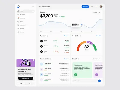 Neutrade – Crypto AI UI Kit ai ai chat ai chat bot chart clean dark theme dashboard figma figma ui design kit minimal pricing sidebar ui ui design ui design kit ui kit ux ux design variable web design