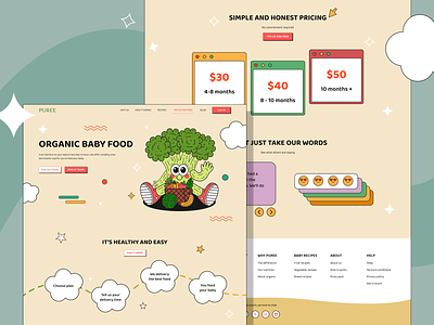 Food landing page - Retro style branding brutalism design flat food graphic design illustration landing landingpage minimalism organic page retro ui web