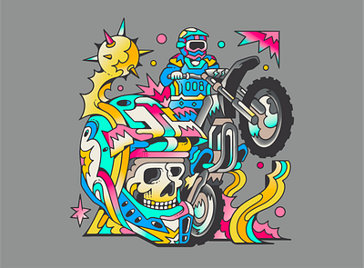 Live Fast album branding colorful death design fast graphic design helmet illustration merch motorcycle mushroom playful psychedelic racing skull ui