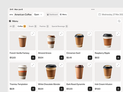 Beans & Bills | Point of Sales #1 clean dashboard design ipad ipad pos minimal minimalist point of sale point of sale ui point of sales point of sales design pos pos design ui user interface pos