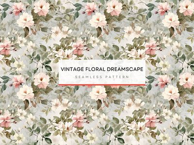 Vintage Floral Dreamscape, Flower ,Seamless Patterns 300 DPI,4K blush green leaves pattern cream beige pattern lilac pink patterns seamless floral pattern seamless pattern soft blurry background soft muted color pattern white flowers pattern