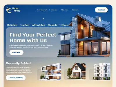 Happy Home branding design graphic design hero banner illustration landing page logo real estate typography ui ux vector web website