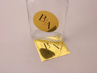 BA Round Gold Vinyl Stickers branding circle logo custom stickers gold vinyl stickers graphic design kiss cut logo logo design logo stickers round logo sticker design