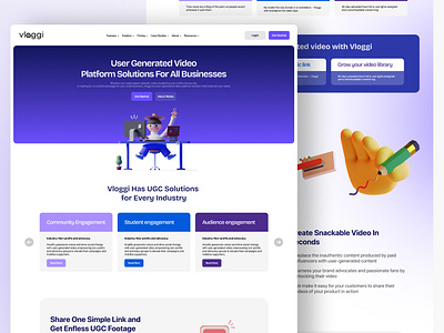 Vloggi - B2B Landing Page Design 3d 3d illustrator 3d page design b2b b2b saas b2b saas landing page blue landing page design branding graphic design landing page landing page design landing page header design landing page ui design one page design page design saas landing page ui ui design web design website design