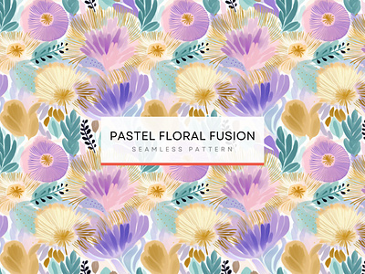 Pastel Floral Fusion Patterns, Seamless Patterns 300 DPI, 4K bold color pattern colorful palette pattern floral pattern painterly strokes pattern pastel colors pattern seamless pattern vintage look pattern