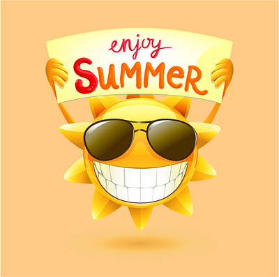 Happy Smiling Radiant Yellow Summer Sun Wearing Sunglasses Cool animation chara cool style enjoy summer graphic design illustration summer summer lover ui