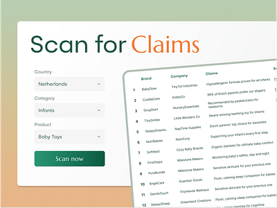 Scan for Product Liability Claims concept corporate data data table design form gradient green grid insurance interface layout mockup orange product tech texture ui ux website
