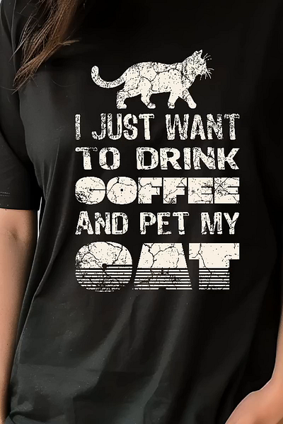 I Just Want To Drink Coffee And Pet My Cat cats graphic design retro t shirt design