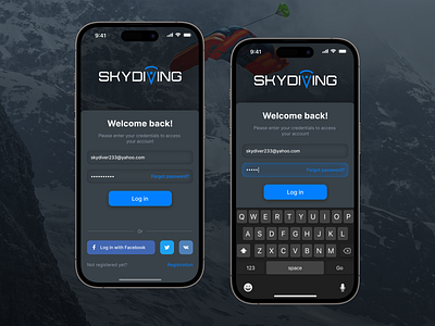 Skydiving.zone — Login Page account android app design interface ios login mobile page password registration sign in sign up skydiving sports ui ux welcome