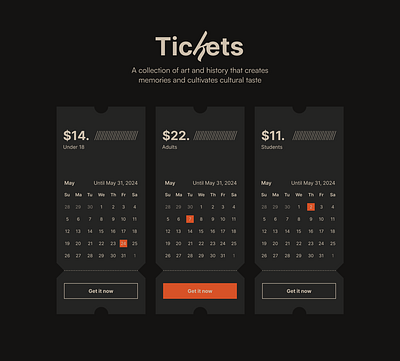 Pricing section design for an industrial art museum art museum industrial design pricing section pricing table ui web design website