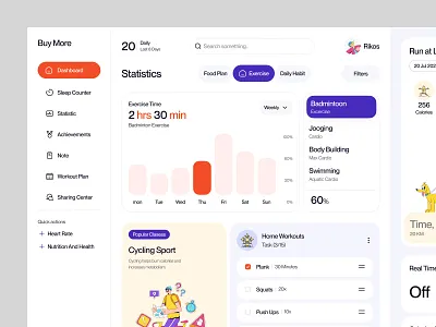 Workout Dashboard activity clean dailytask dashboard fitnes fitnes dashboard gym app health illustrations interface popular purple statistic tracker ui design uiux unspace web app workout dashboard