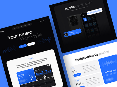 Landing Page for a Music Platform application blue concept design homepage landingpage music platform ui uiux ux webapp webdesign website
