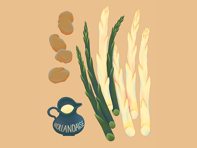 Asparagus and hollandaise asparagus dishes food food illustration greens hollandaise illustration illustrator potato souse spring