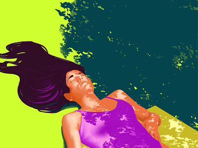 Sunbather art brush digital art digital illustration graphic design green illustration landscape linework magenta nature pattern portrait shadow summer sunbathing texture tree woman