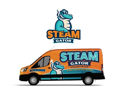 Steam Gator | Mascot & Vehicle Wrap Design alligator mascot brand designer cartoon character design crocodile logo crocodile mascot logo design logo designer mascot designer truck design truck print design truck wrap van wrap vehicle design vehicle wrap design water restoration wrap wrap design wrap designer