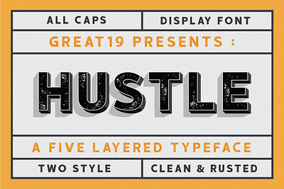 HUSTLE vintage 5 layered font badge emblem headline label logo poster tittle