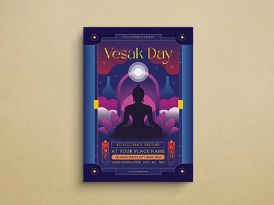 Vesak Day Flyer branding buddha design flat design flyer graphic design illustration logo mockup template ui vector vesak