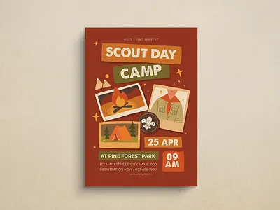 Scout Day Camp Flyer camp design flat design flyer graphic design illustration mockup scout template vector