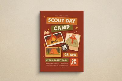 Scout Day Camp Flyer camp design flat design flyer graphic design illustration mockup scout template vector