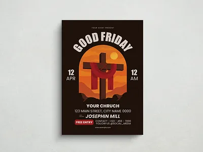 Good Friday Flyer christ design flat design flyer good friday graphic design illustration jesus mockup template vector