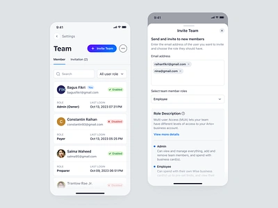 Arto Plus Mobile - Team app invite member mobile payment product design saas team ui ux