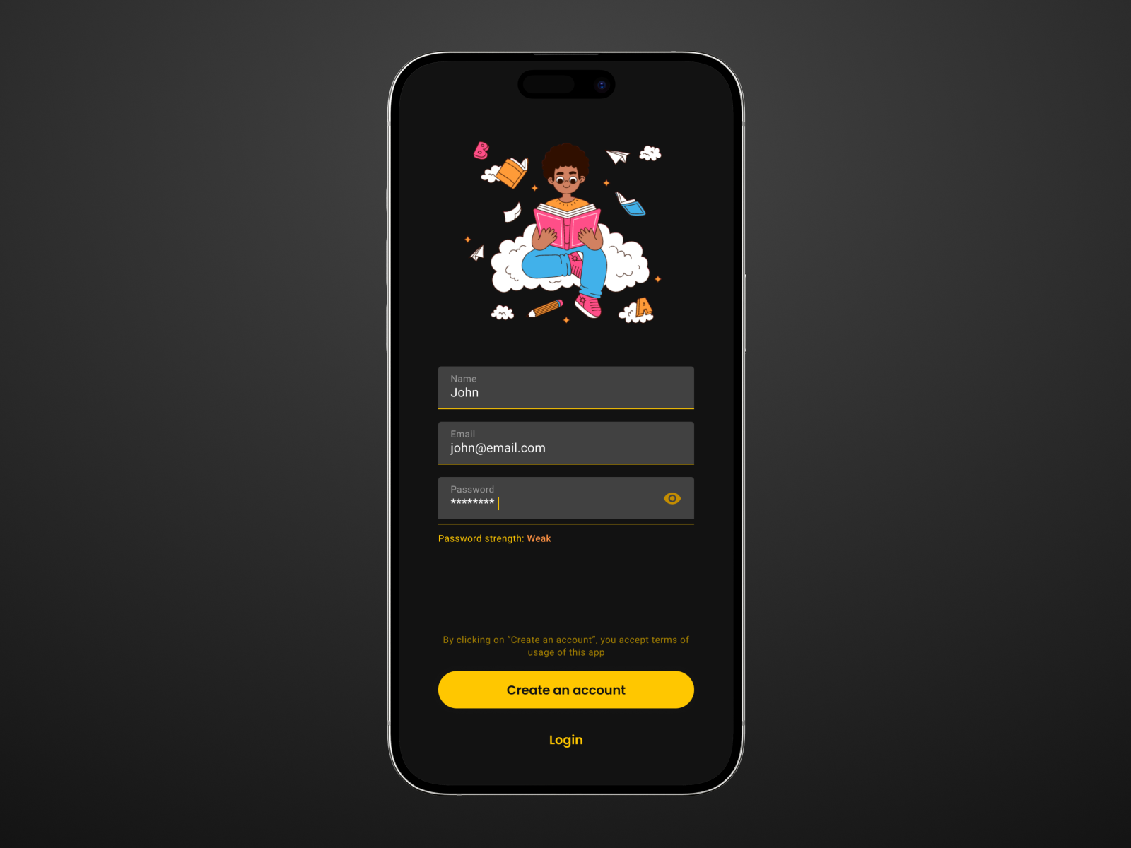 Day #1 of 30: Signup screen for e-Learning App #DailyUI app create account ui daily ui design dribbble e learning elearning ui new signup ui onboarding register registration screen signup signup screen students app ui ui user signup ui