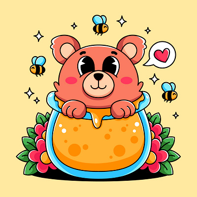 Cartoon Honey Bear animal bear cartoon character colorful cute design drawn flower graphic design honey illustration kawaii vector