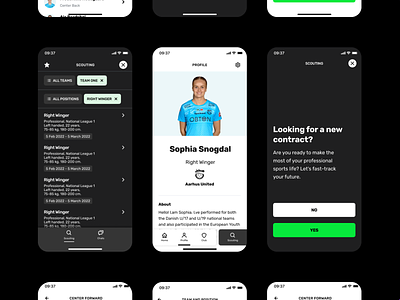 Scouting application android app application black design green handball incognito ios modern ui profile scouting search sport team ui uiux ux