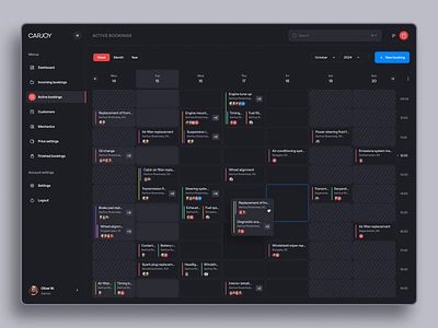 Bookings calendar admin admin panel calendar car car service design elena sinianskaya gotoinc management olena synianska service ui uiux ux web web app web application