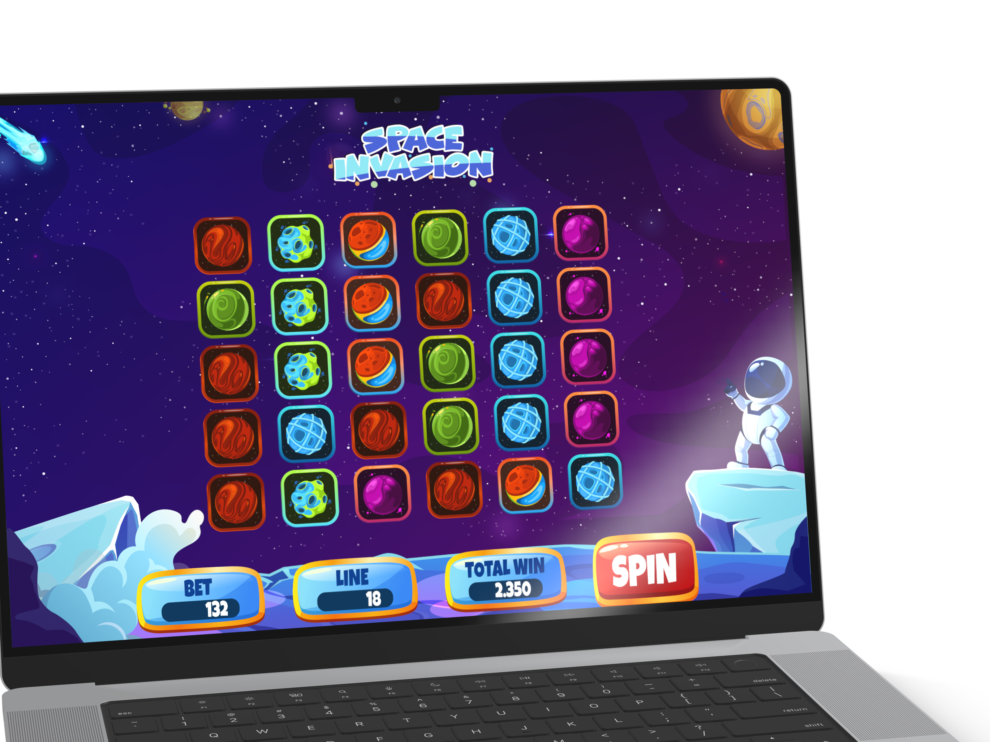 Slot Game Design - Space Invasion casino casinogame clotogame design design cloto game design. figma illustration slot slot online game ui web design casino