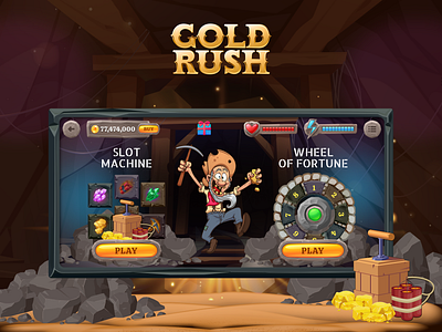 Game design - Gold Rush gambling game game design mobile game mobile game design slot machine wheel of fortune