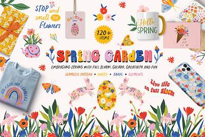 Spring Garden Pattern & Illustration garden tools repeat pattern seamless pattern spring clipart spring pattern spring season swatch tile pattern