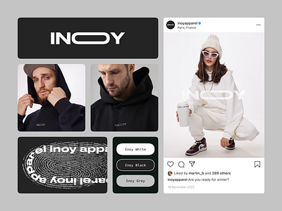 Visual Identity for INOY | Branding apparel logo black and white design clothing branding design guidebook streetwear branding