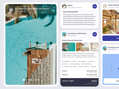 Booking.com cards app book booking branding card design facilities hotel product reservation reserve resort review ui ux