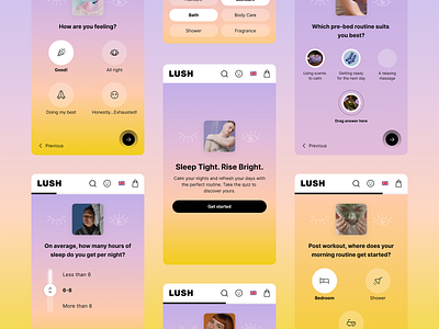 Lush | Sleep/Awake Quiz cosmetics gradients lush mobile quiz ui design web design