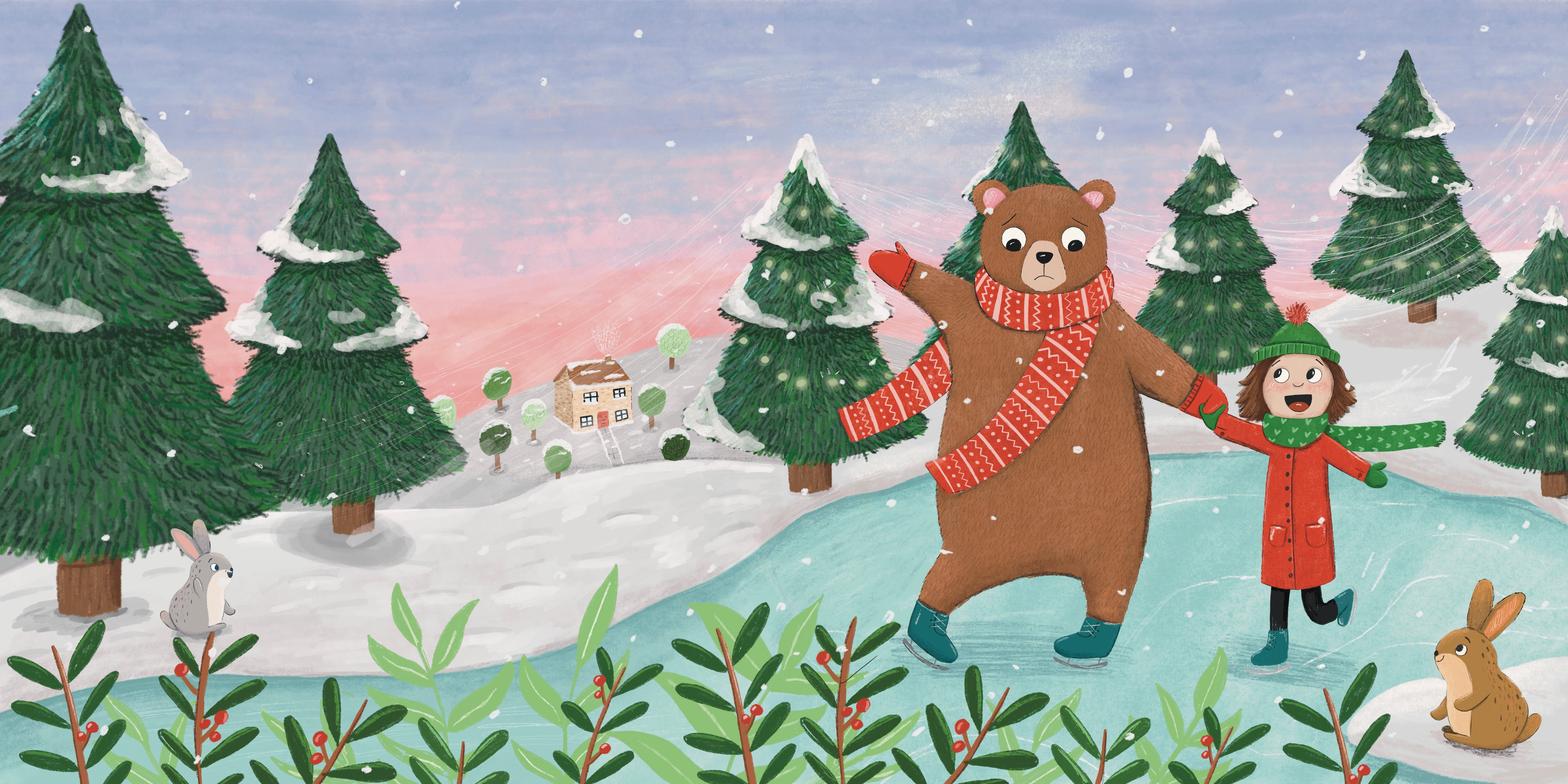 Ice skating bear adobe fresco bookillustration characterdesign childrensillustration chirstmas digital illustration graphic design illustration kidlit kidlitart photoshop procreate