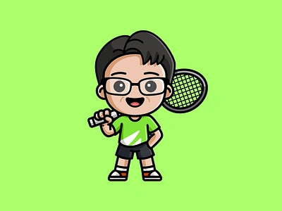 Badminton Player Avatar asian avatar design badminton player cartoon character design chibi avatar chinese cool court game cute avatar cute character cute mascot geek human avatar illustration mascot design nerd racket shuttlecock sport